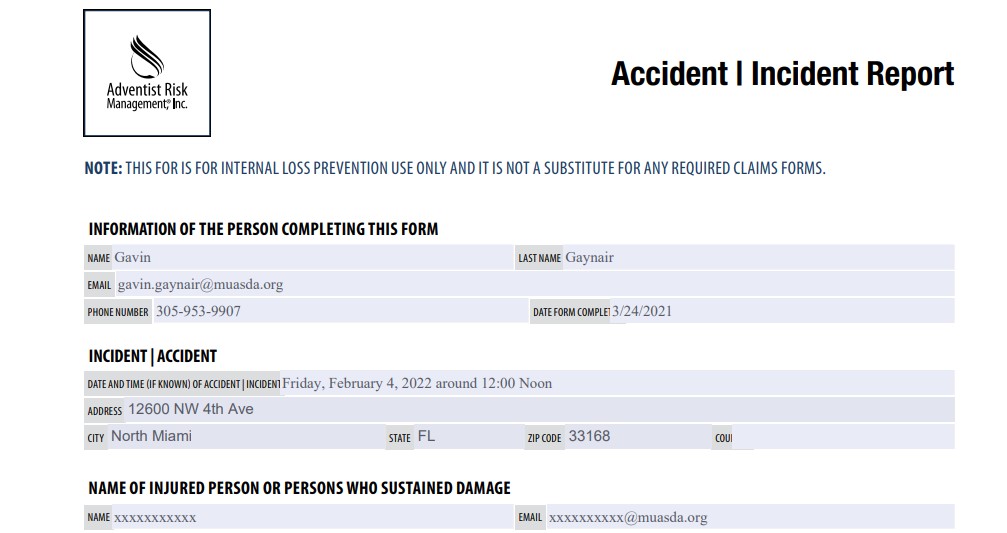 Sample Incident Report for Staff